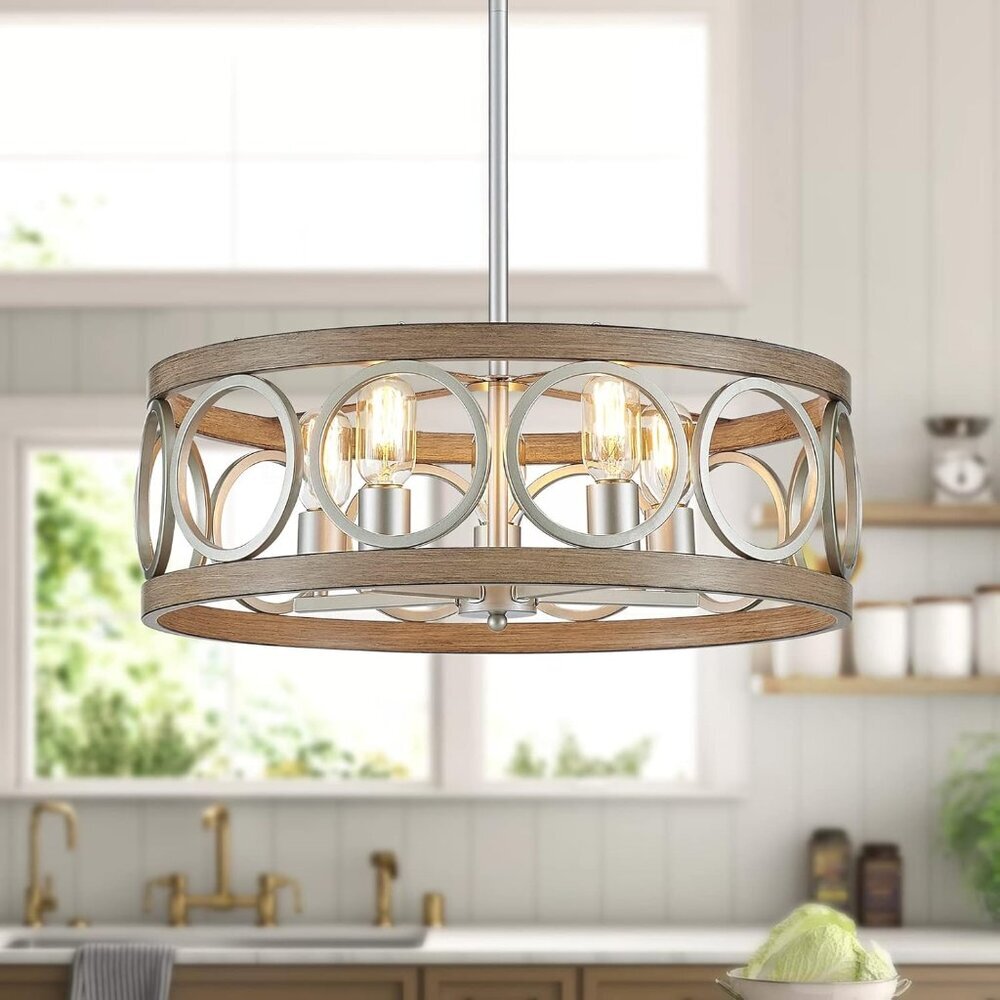 Rustic Chandelier Brushed Nickel, Drum Chandeliers for Dining Room Modern Light